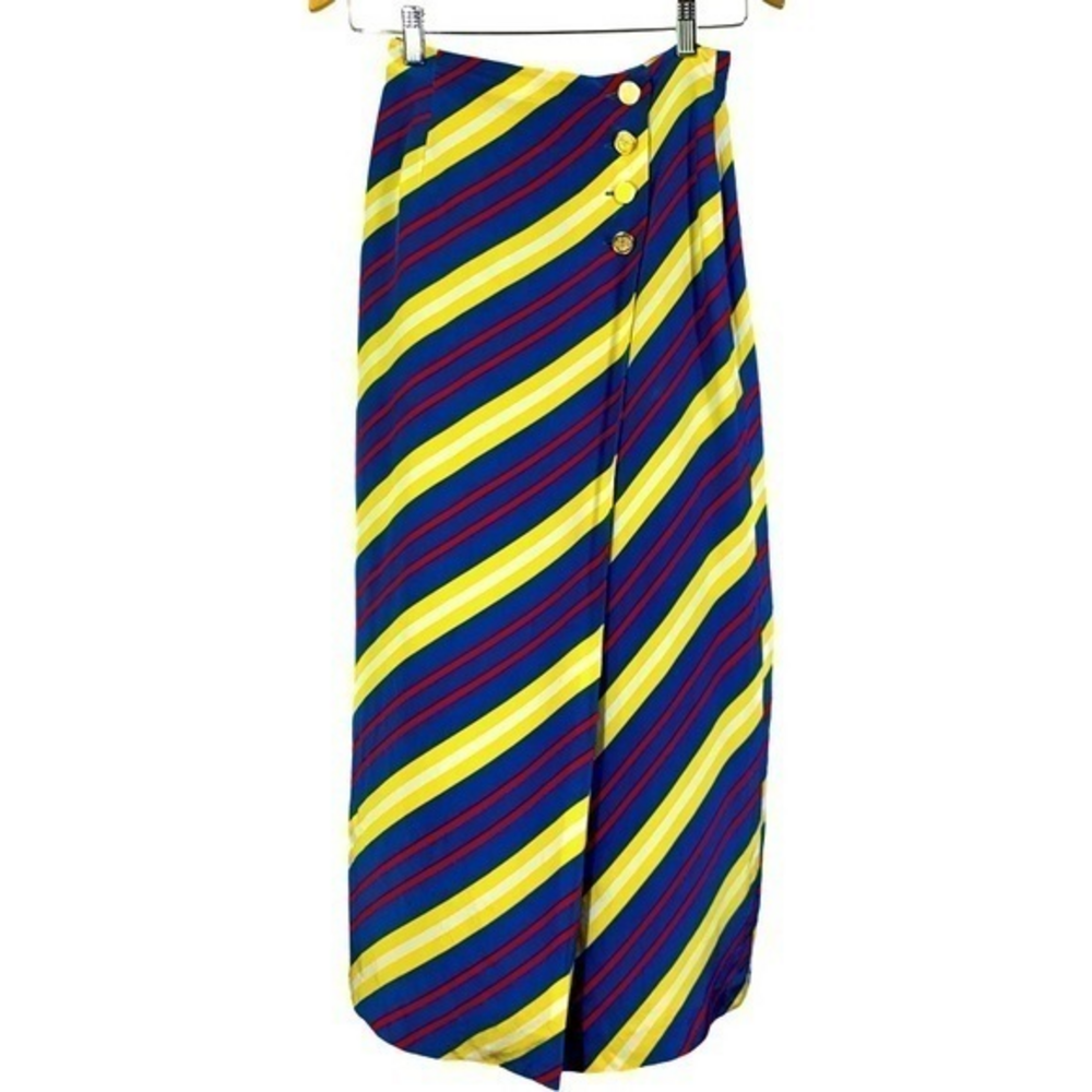BREECHES‎ Vintage Multi-Color Stripe Silk Wrap Pencil Midi Skirt